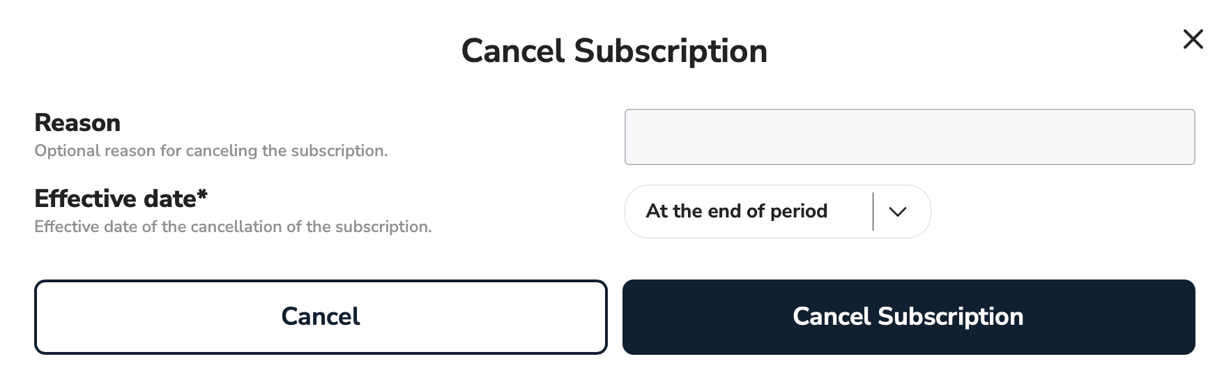 Subscriptions Cancel Subscriptions Cancel